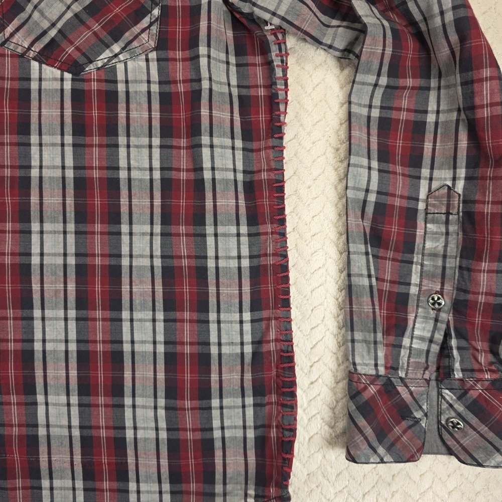 Affliction Black Premium Mens XL Plaid Button Down Shirt Back Embroidery Red - Picture 5 of 9